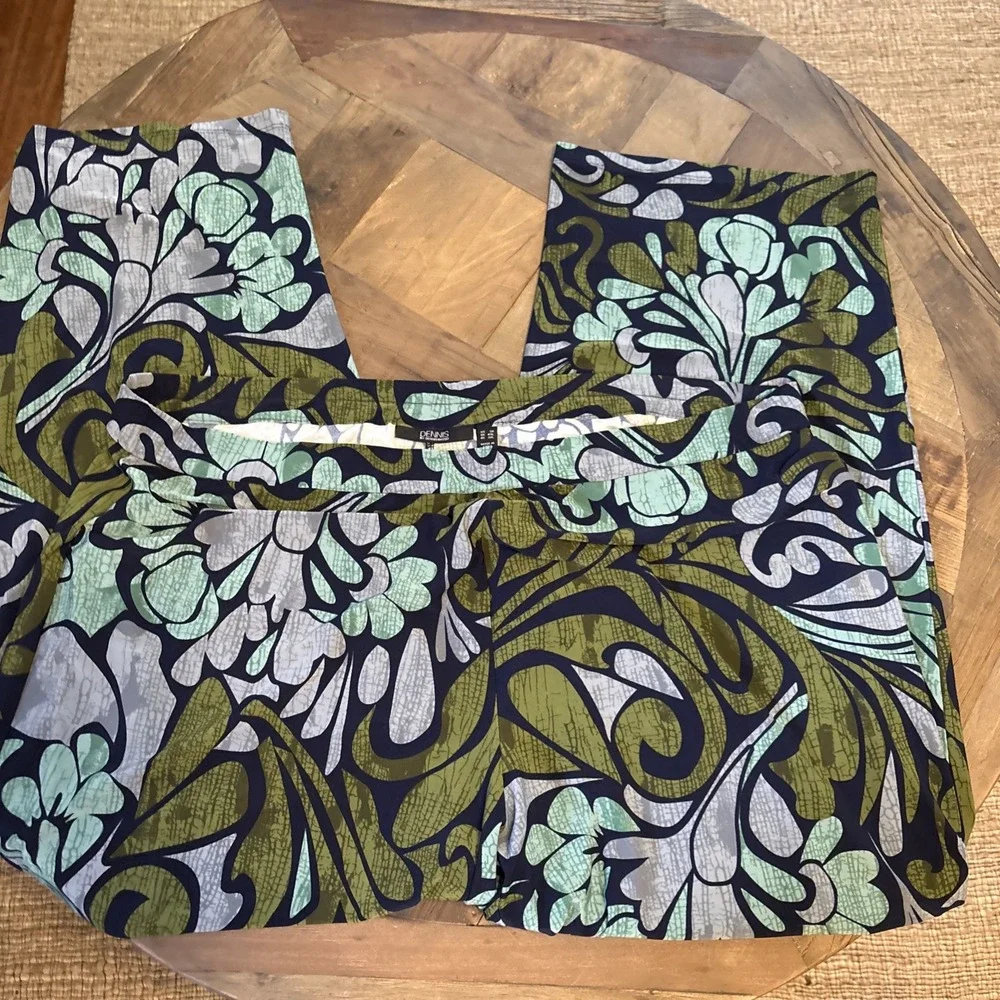 Dennis by Dennis Basso 2pc Long Sleeve top/pant Set 3X Stretch Green Blue Floral